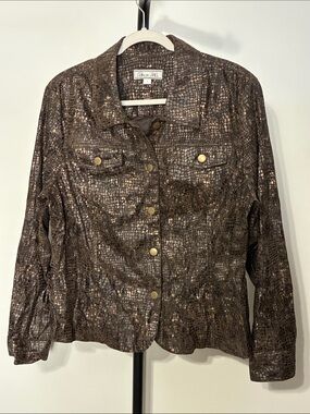 Birch Hill Croc-Embossed Metallic Brown Button-Front Jacket Shacket Blazer XL